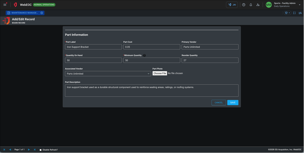 Maintenance Management - Dark Mode Parts